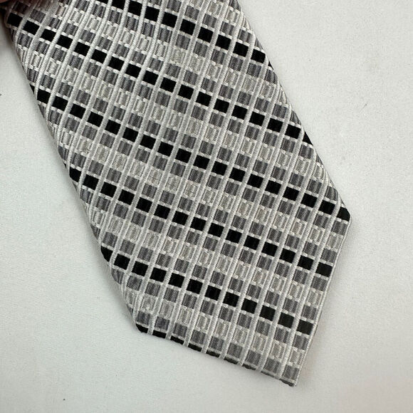 Jos A Bank Executive Collection Silver Gray 100% Silk Neck Tie Geometric 02 - Picture 5 of 5